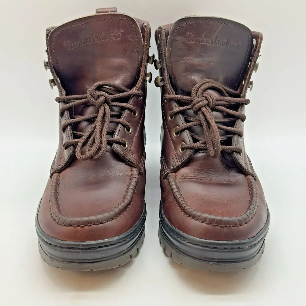 Vintage Timberland Dark Brown Leather Men's 8M Waterproof Moc Toe Lace Up Boots
